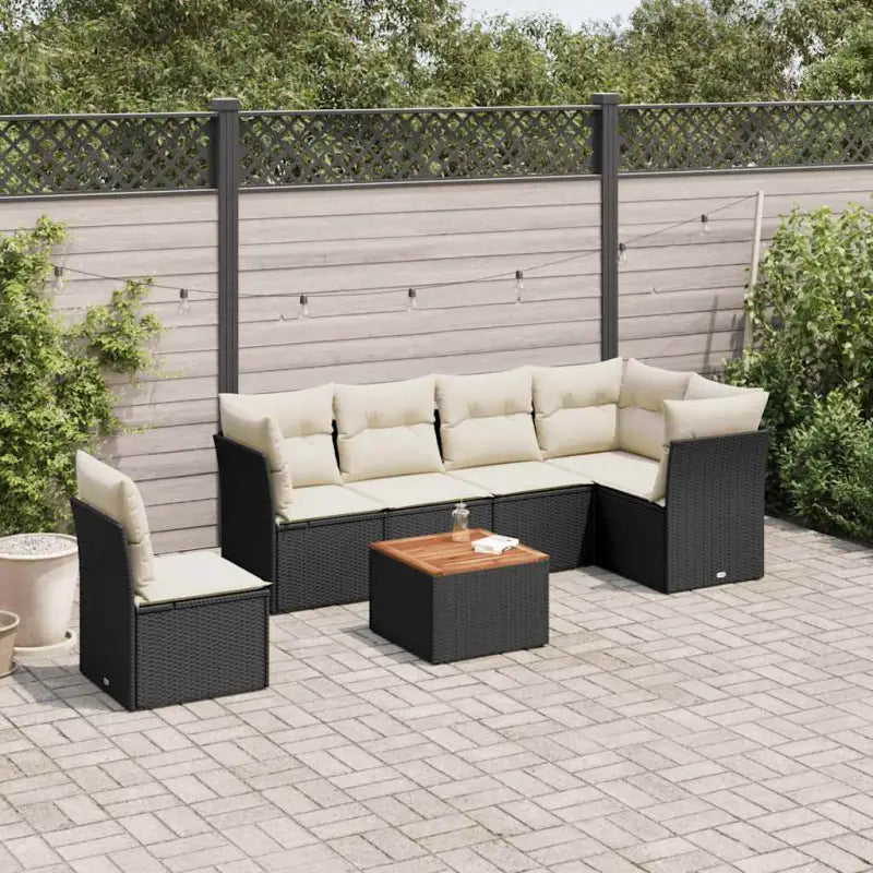 Lounge tuintafelset met waterdichte tas en grijs gepoedercoat staal - Zwart en crème / Tafel + 3x hoek + 3x midden