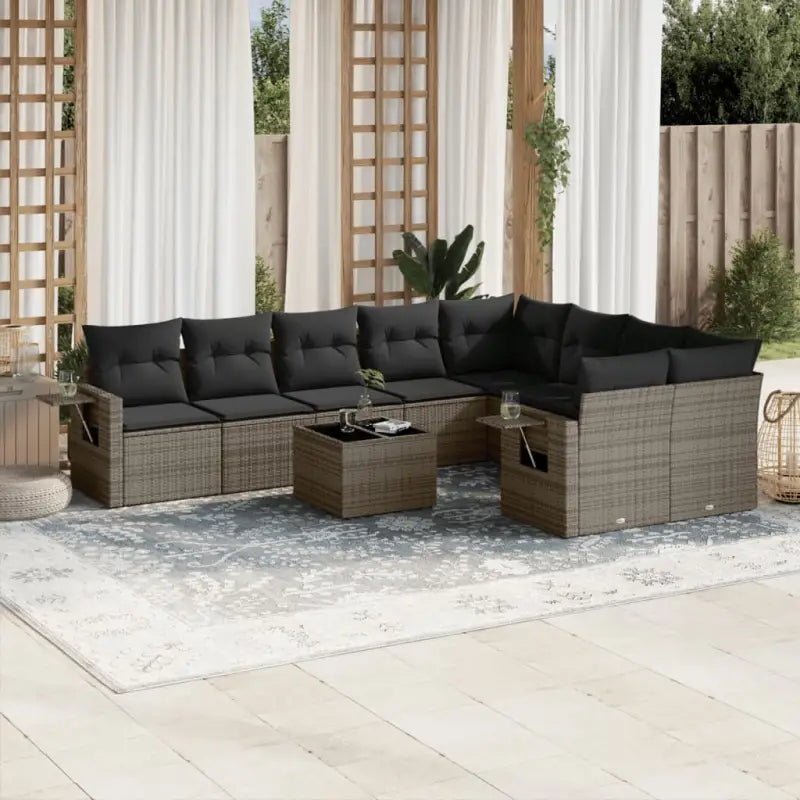 Lounge tuintafelset van gepoedercoat staal met beige materiaal - Grijs / Zonder tafel - Tuinsets