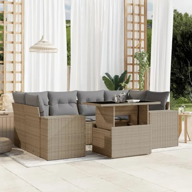 Loungebank in beige materiaal en gepoedercoat staal voor tuin en terras - Beige en grijs / zonder opbergruimte