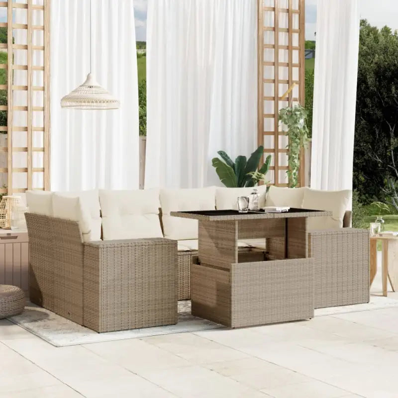 Loungebank in beige materiaal en gepoedercoat staal voor tuin en terras - beige en crèmekleurig / zonder opbergruimte