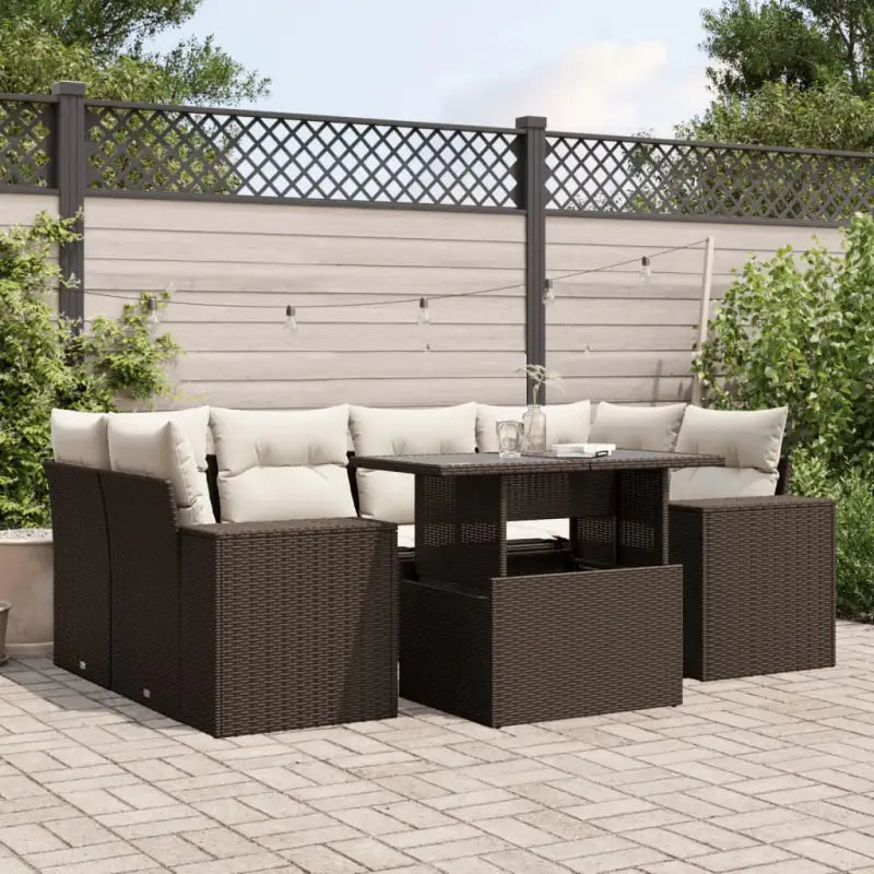 Loungebank in beige materiaal en gepoedercoat staal voor tuin en terras - Bruin en crème / zonder opbergruimte