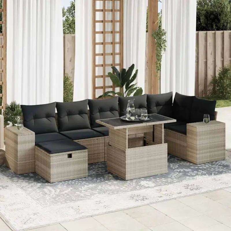 Loungebank in beige materiaal met gepoedercoat staal afmetingen - Lichtgrijs / met opbergruimte - Tuinsets