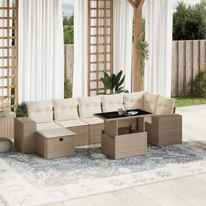 Loungebank in beige materiaal met gepoedercoat staal afmetingen - beige en crèmekleurig / zonder opbergruimte - Tuinsets