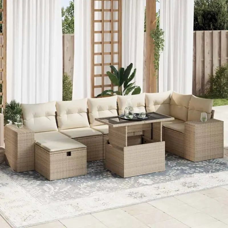Loungebank in beige materiaal met gepoedercoat staal afmetingen - beige en crèmekleurig / met opbergruimte - Tuinsets