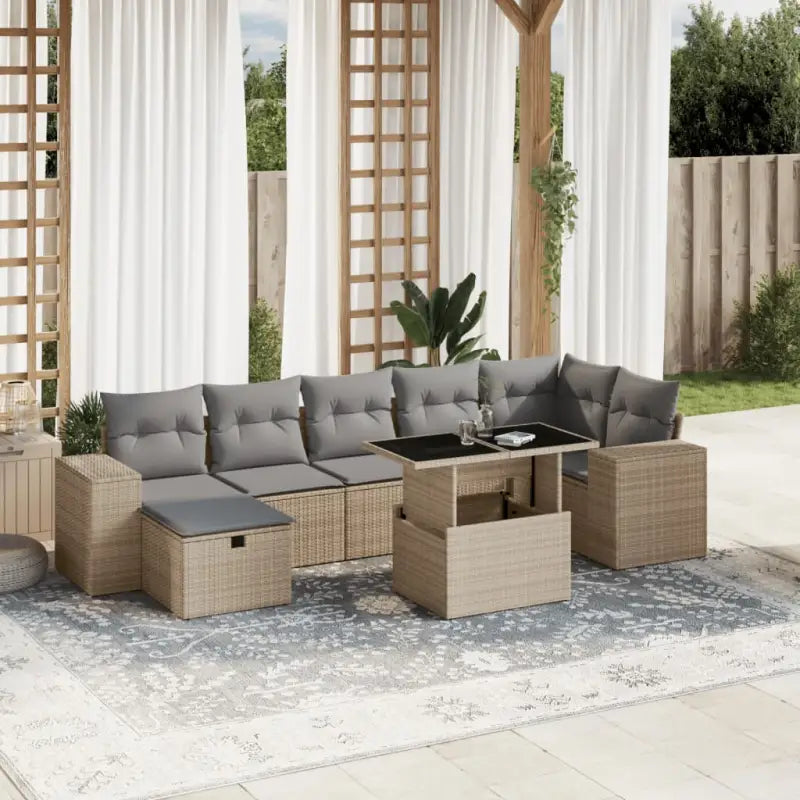 Loungebank in beige materiaal met gepoedercoat staal afmetingen - Beige en grijs / zonder opbergruimte - Tuinsets
