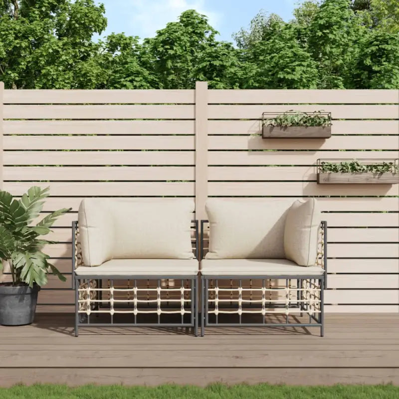 Loungebank in poly rattan en antraciet materiaal voor buitenplezier - 1 / Beige / Hoekbank (2 st) - Loungebanken