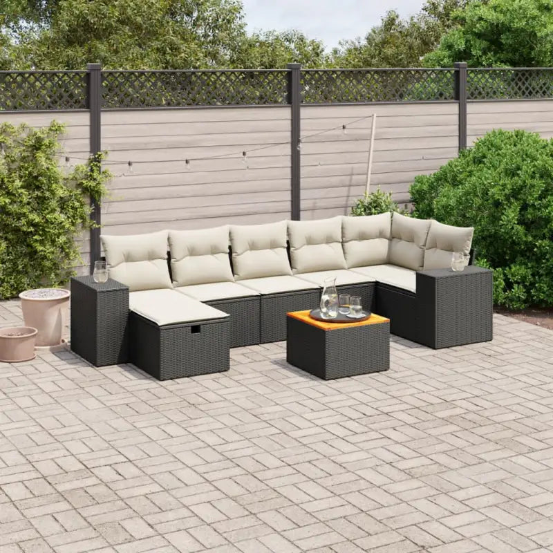 Loungebank met beige materiaal en gepoedercoat staal afmetingen - Zwart en crème / 3x midden + 3x hoek + voetensteun