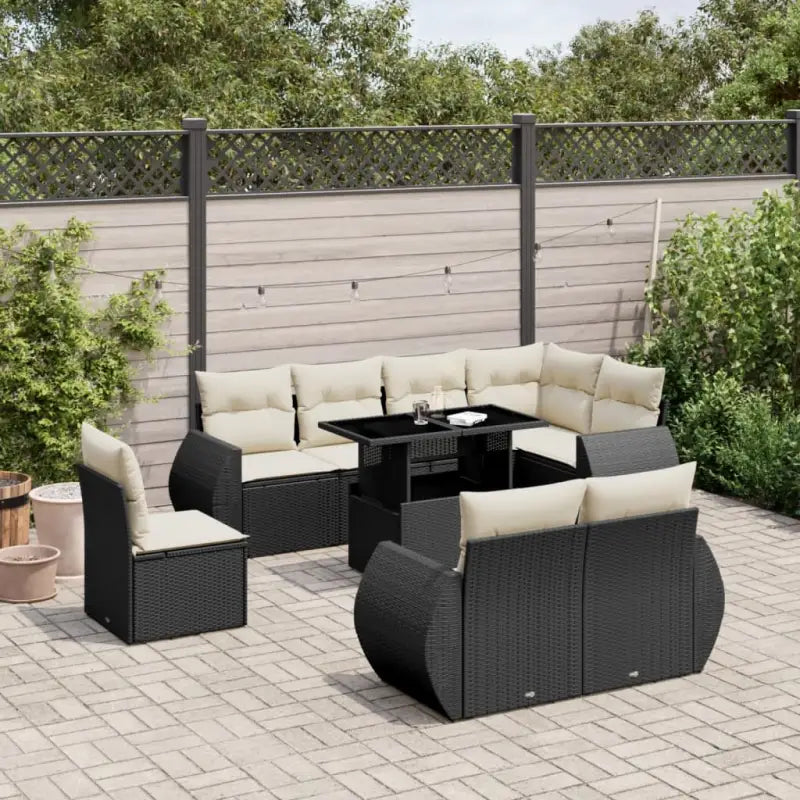 Loungebank met beige materiaal en gepoedercoat staal afmetingen - Zwart en crème / zonder opbergruimte - Tuinsets