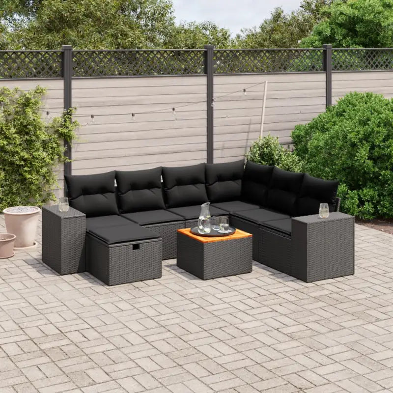 Loungebank met beige materiaal en gepoedercoat staal afmetingen - Zwart / 3x hoek + 3x midden + voetensteun + Tafel