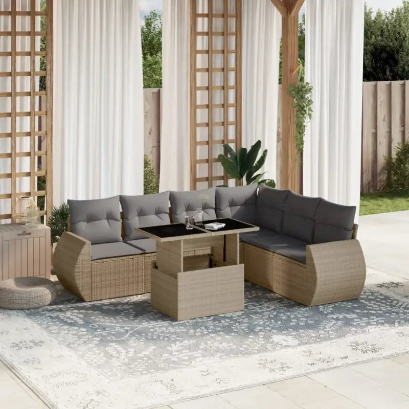 Loungebank met beige materiaal en gepoedercoat staal voor tuin en terras - Beige en grijs / zonder opbergruimte