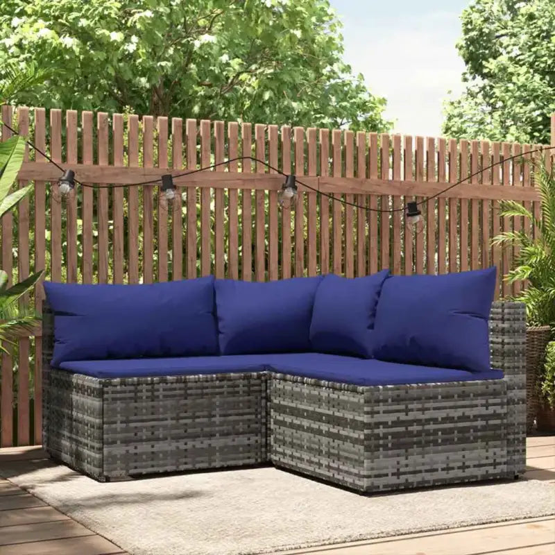 Loungebank met poly rattan en afmetingen kussen voor tuinplezier - Grijs en blauw / 1 / hoek + 2x midden - Loungebanken
