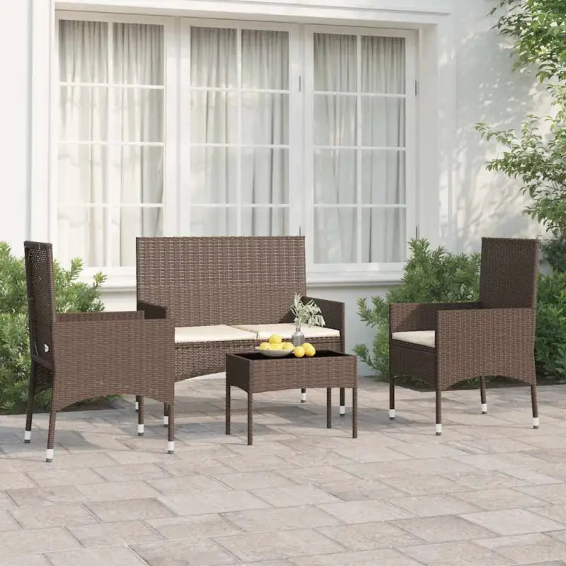 Loungebank met poly rattan en gepoedercoat staal voor in de tuin - Bruin - Tuinsets