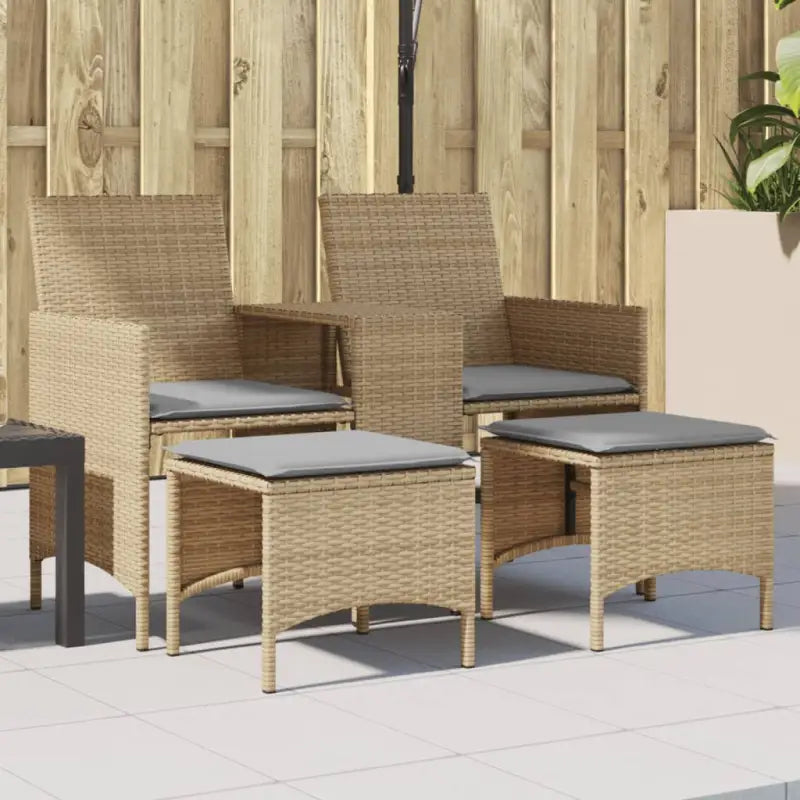 Loungebank met poly rattan en wasbare hoes voor buitenruimte - Beige en grijs / 1 / Met voetenbank - Loungebanken
