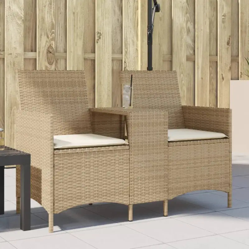 Loungebank met poly rattan en wasbare hoes voor buitenruimte - beige en crèmekleurig / 1 / Zonder voetenbank