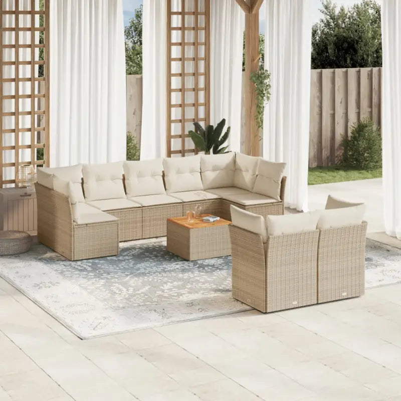 Loungebank set in beige materiaal met waterdichte tas en gepoedercoat staal - beige en crèmekleurig / 5x midden + 4x