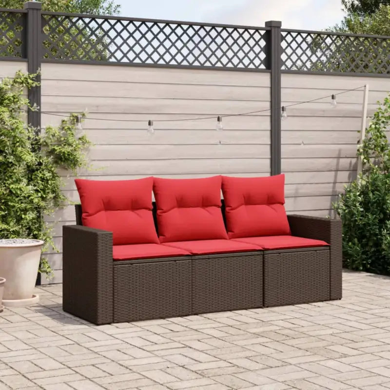 Loungebank set in zwart materiaal met gepoedercoat staal afmetingen - Bruin en rood / Zonder tafel - Tuinsets
