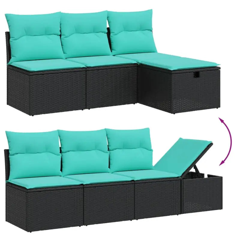 Loungebank set in zwart materiaal van gepoedercoat staal voor tuin of terras - Tuinsets