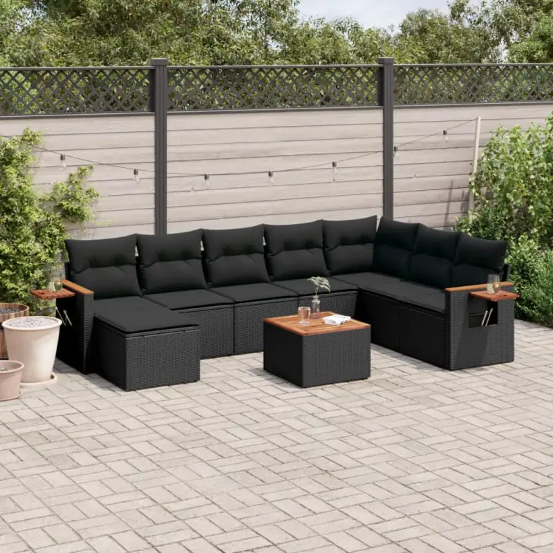 Loungebank set met beige materiaal en gepoedercoat staal afmetingen - Zwart / Met tafel - Tuinsets