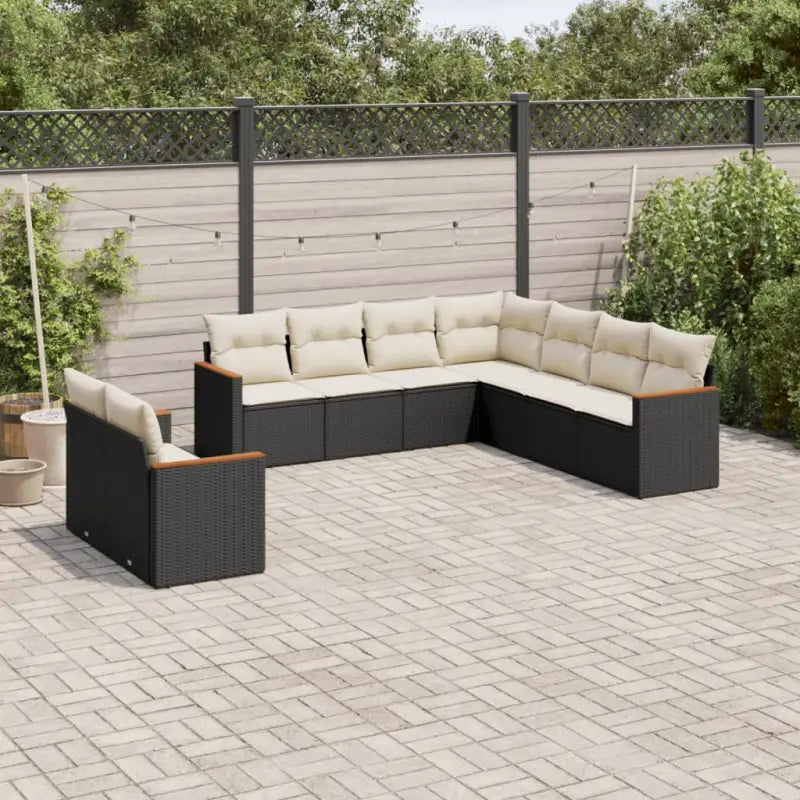 Loungebank set voor tuin of terras in zwart gepoedercoat staal - Zwart en crème / Zonder tafel - Tuinsets