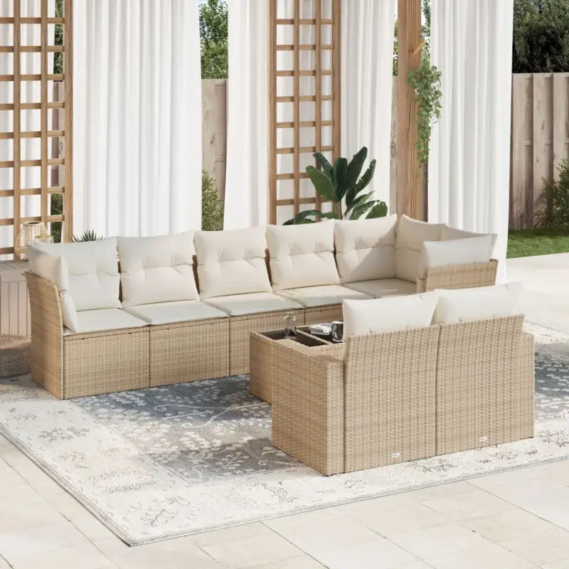 Loungebank van beige materiaal en gepoedercoat staal voor tuin of terras - beige en crèmekleurig / Met tafel - Tuinsets