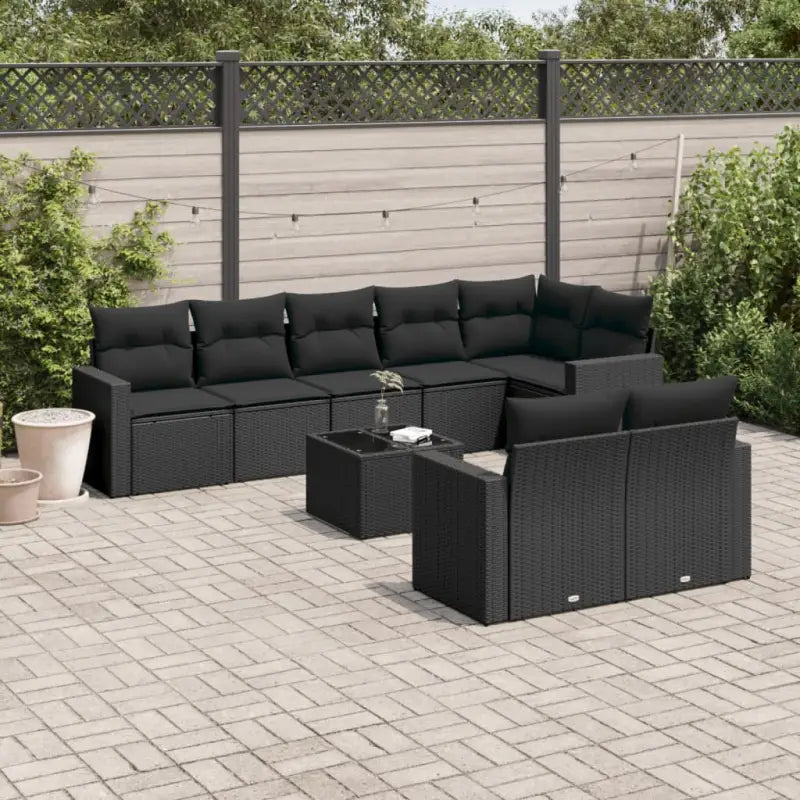 Loungebank van beige materiaal en gepoedercoat staal voor tuin of terras - Zwart / Met tafel - Tuinsets