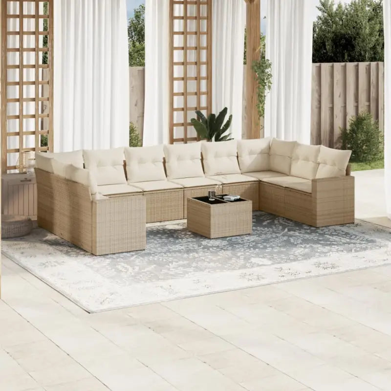 Loungebank van gepoedercoat staal met beige materiaal voor tuin en terras - beige en crèmekleurig / Met tafel - Tuinsets