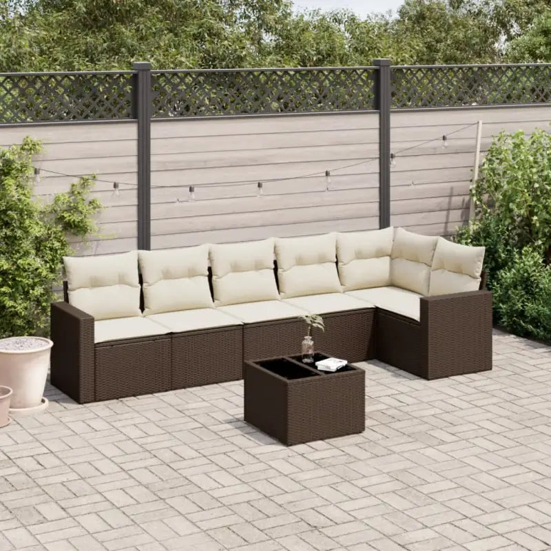 Loungebank van gepoedercoat staal met beige materiaal voor tuin en terras - Bruin en crème / Met tafel - Tuinsets