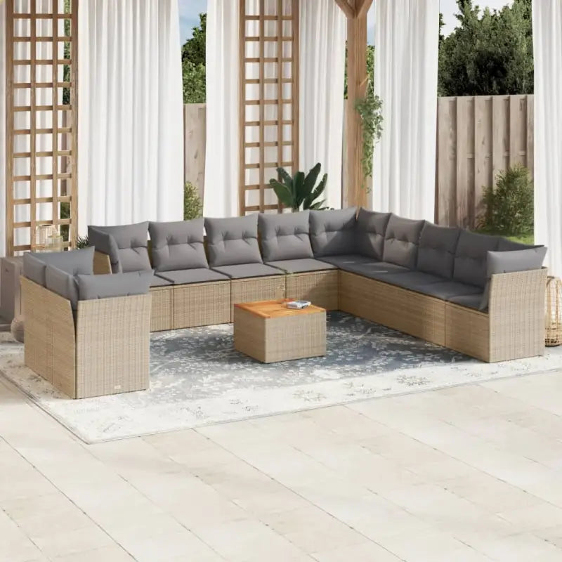 Loungebank van poly rattan en gepoedercoat staal voor je tuin of terras - Beige en grijs - Tuinsets
