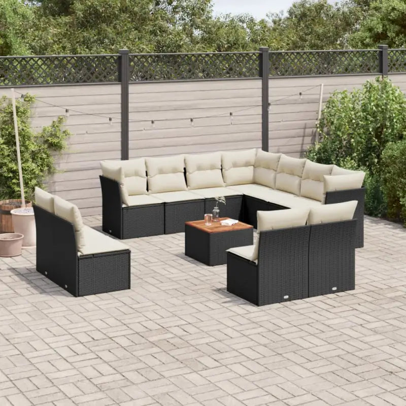 Loungebank van poly rattan en gepoedercoat staal voor tuin of terras - Zwart en crème - Tuinsets
