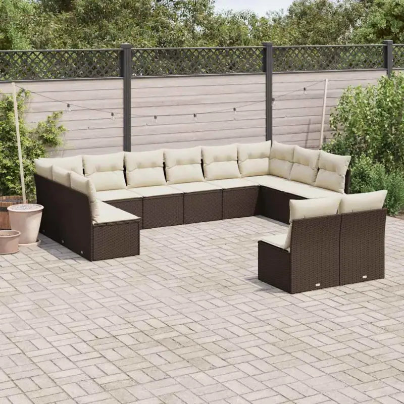 Loungebank van poly rattan met beige materiaal en gepoedercoat staal - Bruin en crème / Zonder tafel - Tuinsets