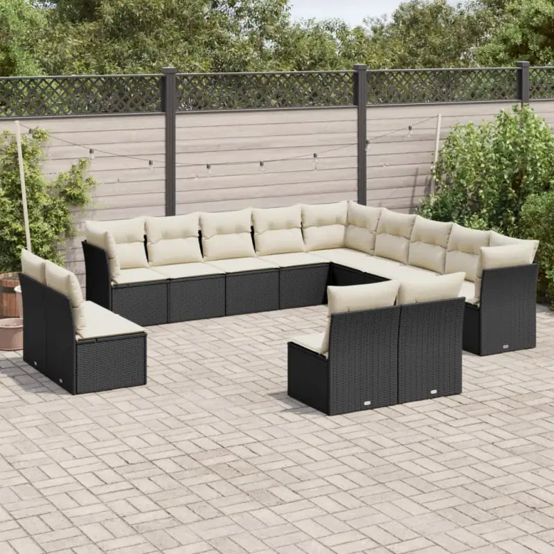 Loungebank van poly rattan met comfortabele zitervaring en gepoedercoat staal - Zwart en crème / Zonder tafel - Tuinsets