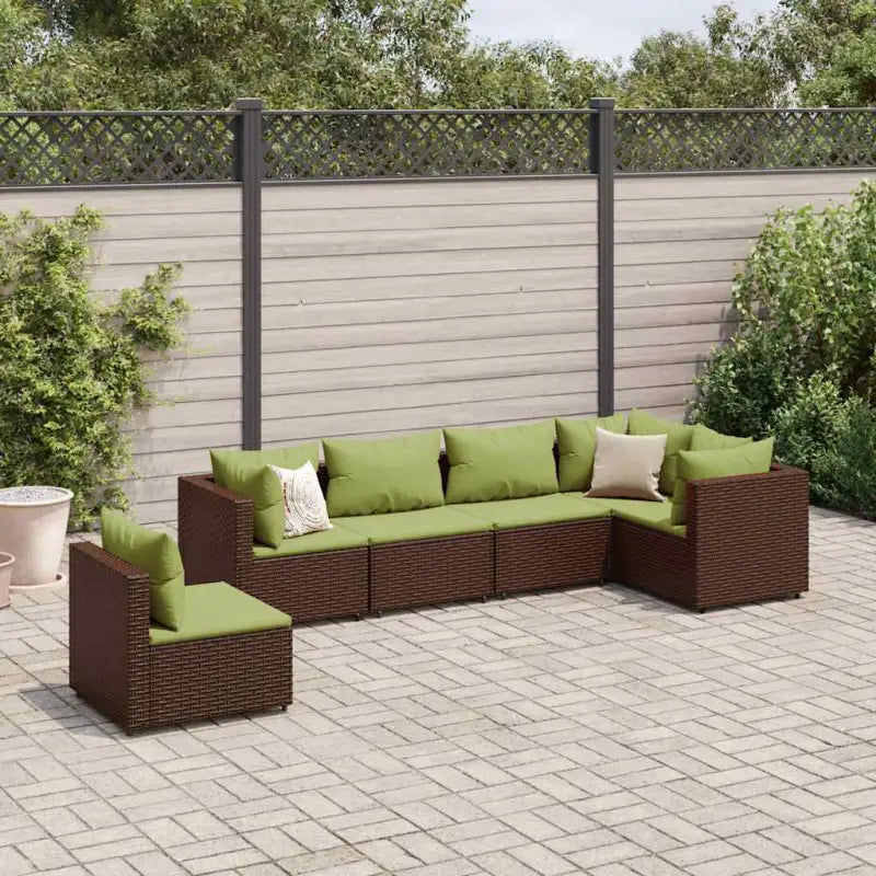 Loungebank van poly rattan met gepoedercoat staal en afmetingen rugkussen - Bruin en groen / 3x hoek + 3x midden