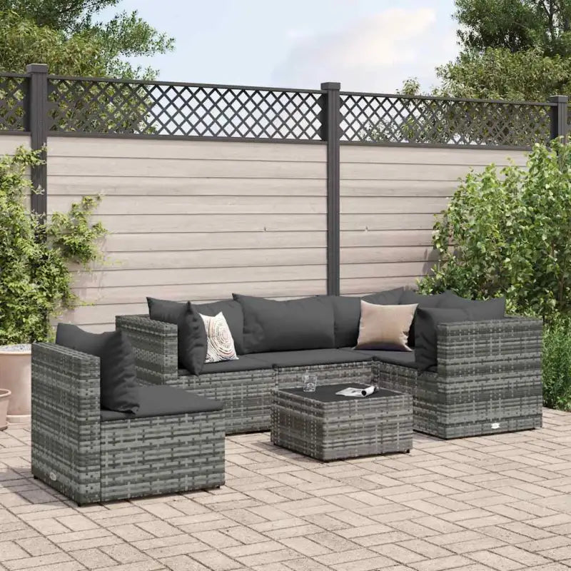 Loungebank van poly rattan met gepoedercoat staal en afmetingen rugkussen - Grijs / 3x hoek + 2x midden + Tafel
