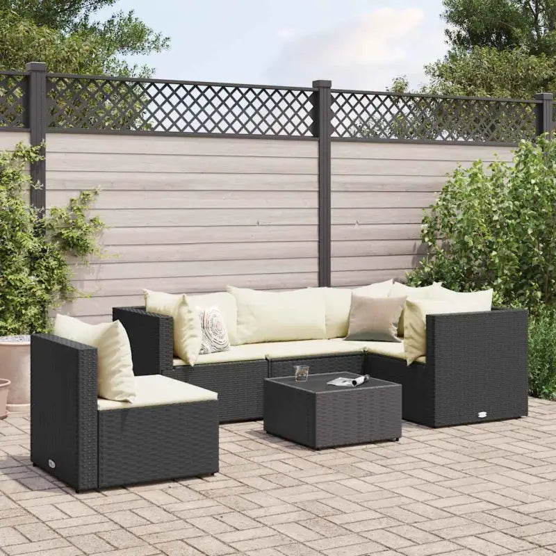 Loungebank van poly rattan met gepoedercoat staal en afmetingen rugkussen - Zwart en crème / 3x hoek + 2x midden
