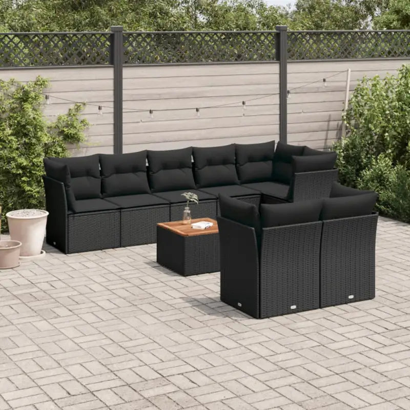 Loungebank van poly rattan met gepoedercoat staal en perfecte afmetingen - Zwart / Tafel + 5x hoek + 3x midden