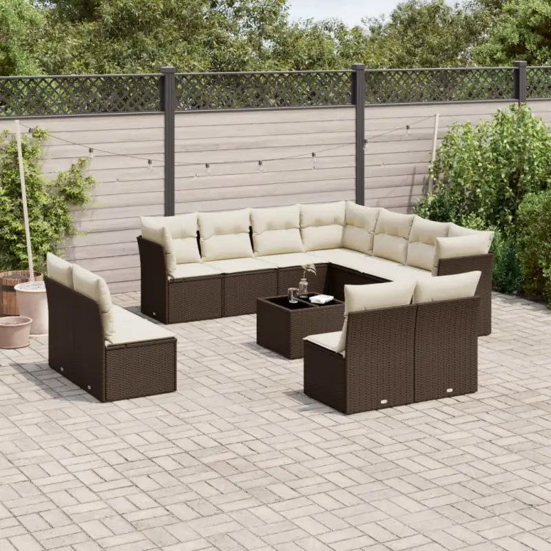 Loungebank van zwart gepoedercoat staal met waterdichte tas voor tuin - Bruin en crème / Met tafel - Tuinsets