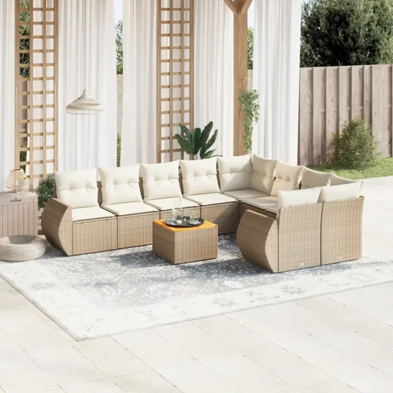 Loungebank voor tuin met beige materiaal en gepoedercoat staal - Beige / 5x midden + Tafel + 2x hoek - Tuinsets