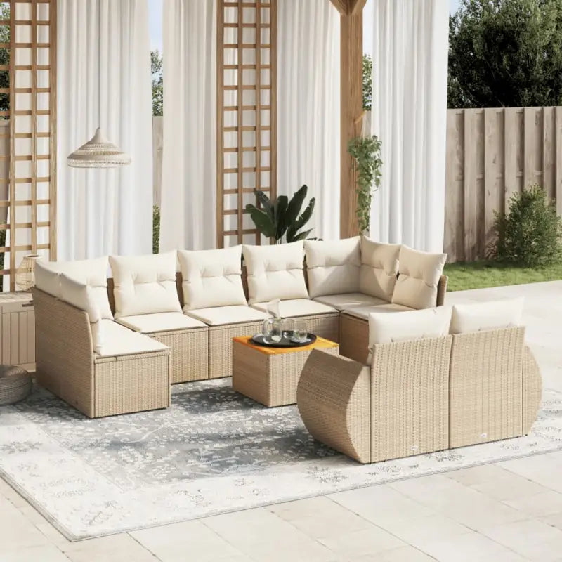 Loungebank voor tuin met beige materiaal en gepoedercoat staal - Beige / Tafel + 5x midden + 2x hoek - Tuinsets