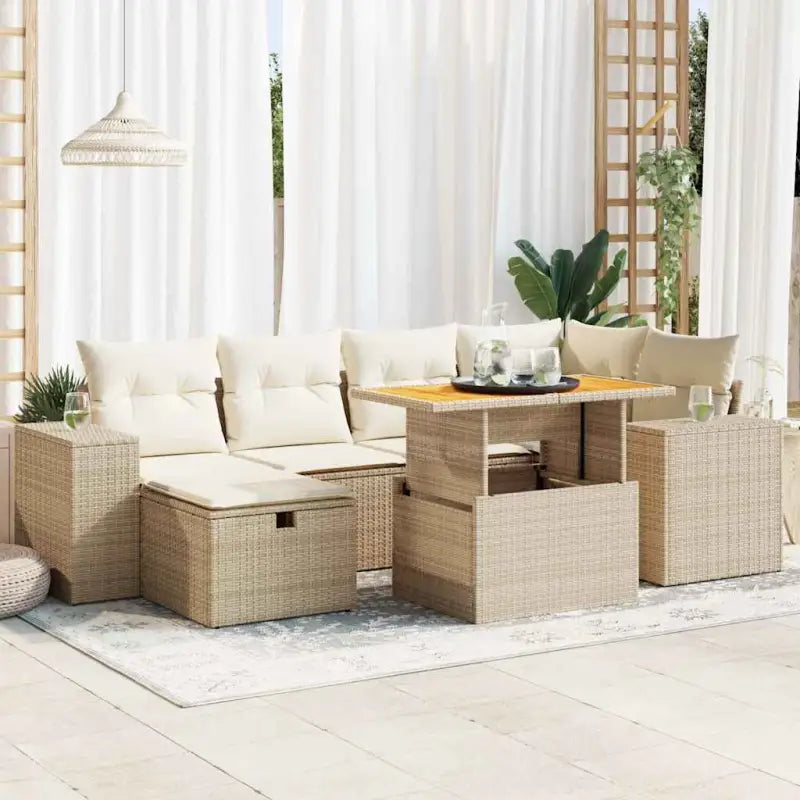 Loungebank voor tuin met beige materiaal en gepoedercoat staal - beige en crèmekleurig / met opbergruimte - Tuinsets