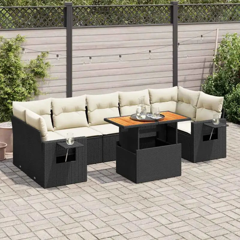 Loungebank voor tuin met beige materiaal en gepoedercoat staal - Zwart en crème / met opbergruimte - Tuinsets