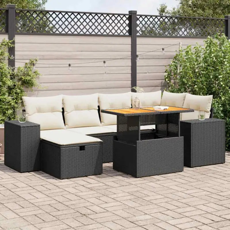 Loungebank voor tuin met beige materiaal en gepoedercoat staal - Zwart en crème / met opbergruimte - Tuinsets