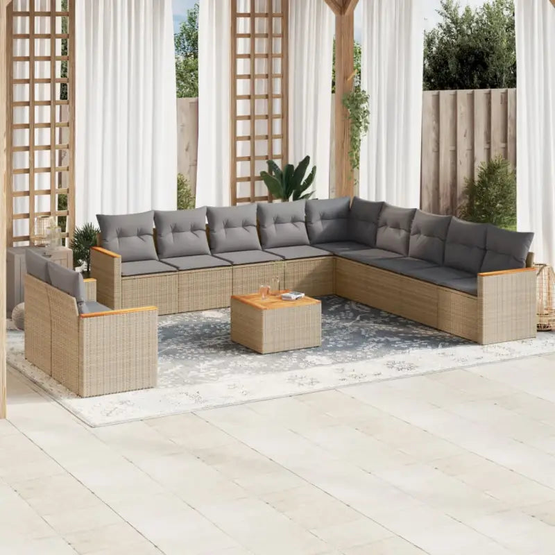 Loungebank voor tuin met grijs materiaal en gepoedercoat staal - Beige en grijs / Met tafel - Tuinsets