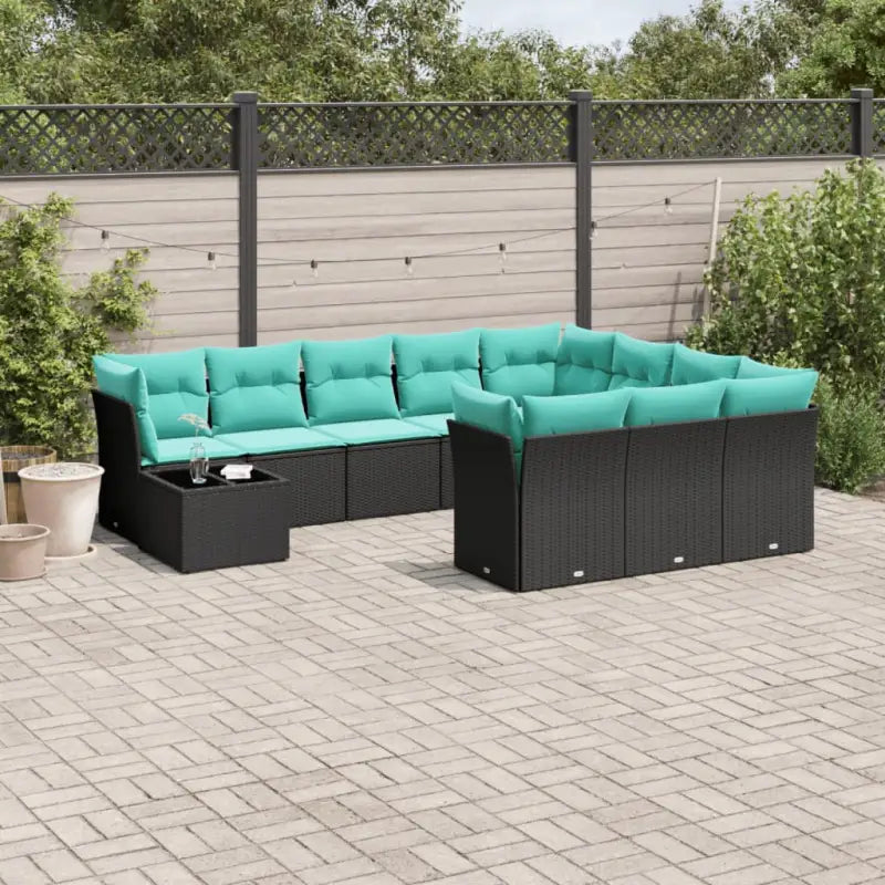 Loungebank voor tuin met poly rattan en zwart materiaal - Zwart en blauw - Tuinsets