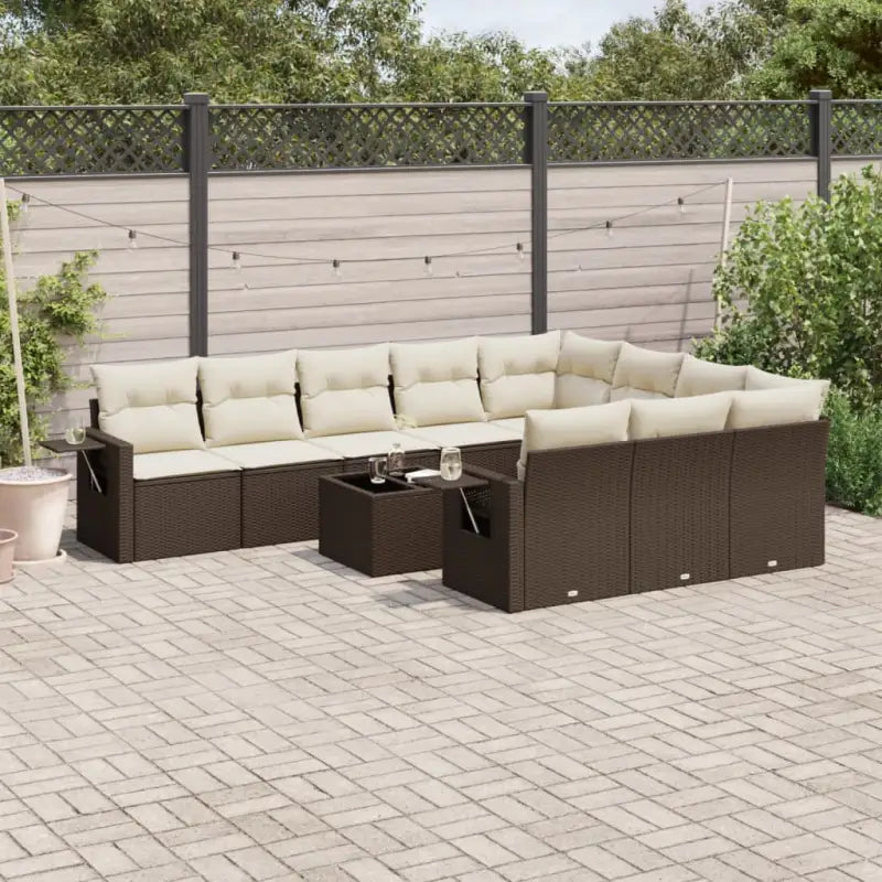 Loungebank voor tuin met zwart materiaal en gepoedercoat staal afmetingen - Bruin en crème / Met tafel - Tuinsets
