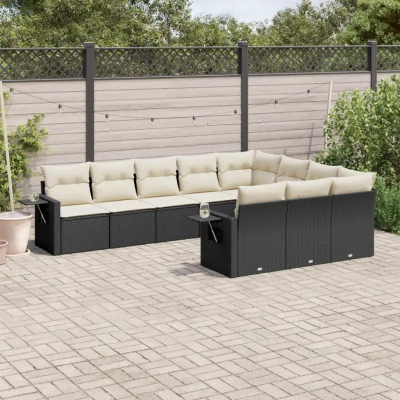 Loungebank voor tuin met zwart materiaal en gepoedercoat staal afmetingen - Zwart en crème / Zonder tafel - Tuinsets