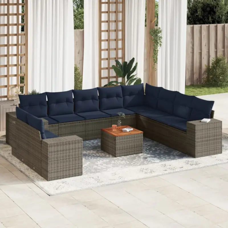 Loungebank voor tuin of terras in grijs materiaal en gepoedercoat staal - Grijs en blauw - Tuinsets