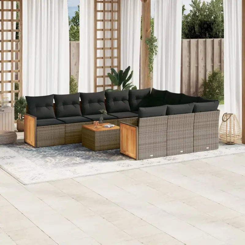 Loungebank voor tuin of terras met gepoedercoat staal en zwart materiaal - Grijs / Met tafel - Tuinsets