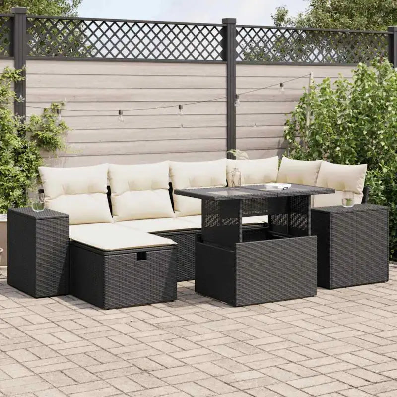 Loungebank voor tuin of terras met grijs materiaal en gepoedercoat staal - Zwart en crème / met opbergruimte - Tuinsets