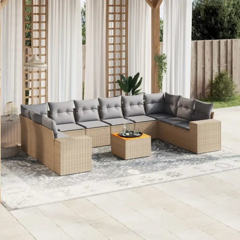 Loungebank voor tuin of terras met zwart materiaal en gepoedercoat staal - beige en lichtgrijs / 2x hoek + 6x midden