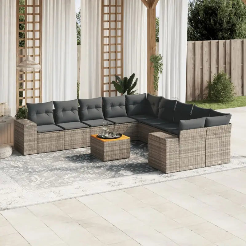 Loungebank voor tuin of terras met zwart materiaal en gepoedercoat staal - grijs en donkergrijs / Tafel + 6x midden